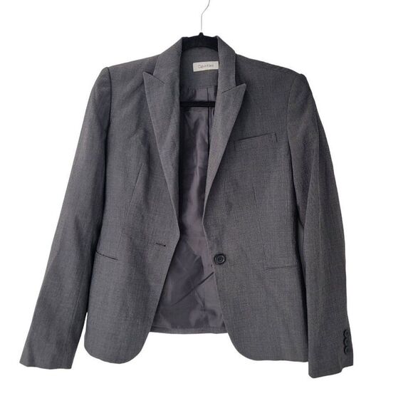 Calvin Klein Blazer Coat Single Breasted Long Sleeve Gray Womens Size 2P - Picture 4 of 6